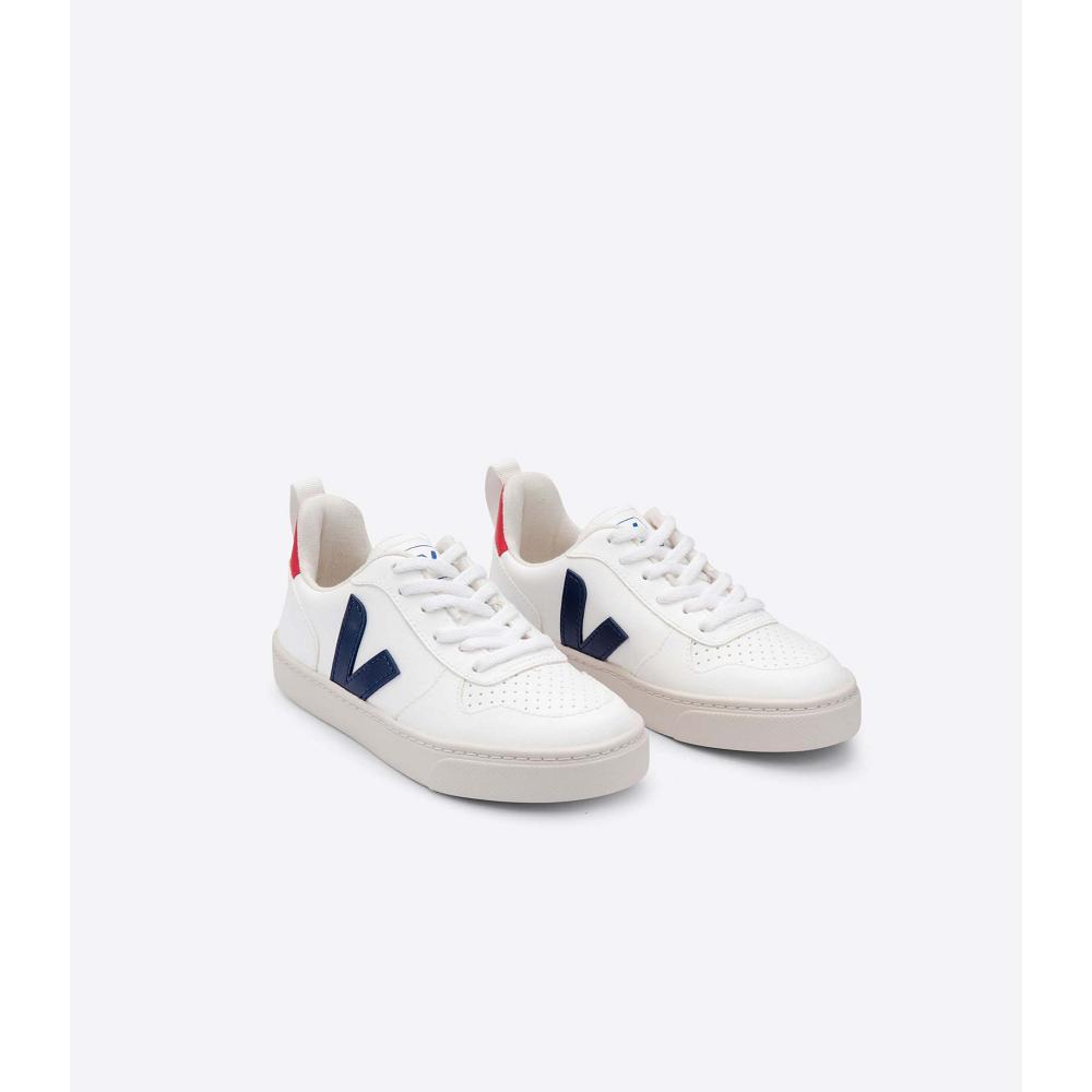 Kids' Veja V-10 LACES CWL Shoes White/Navy | ZA 791WNB